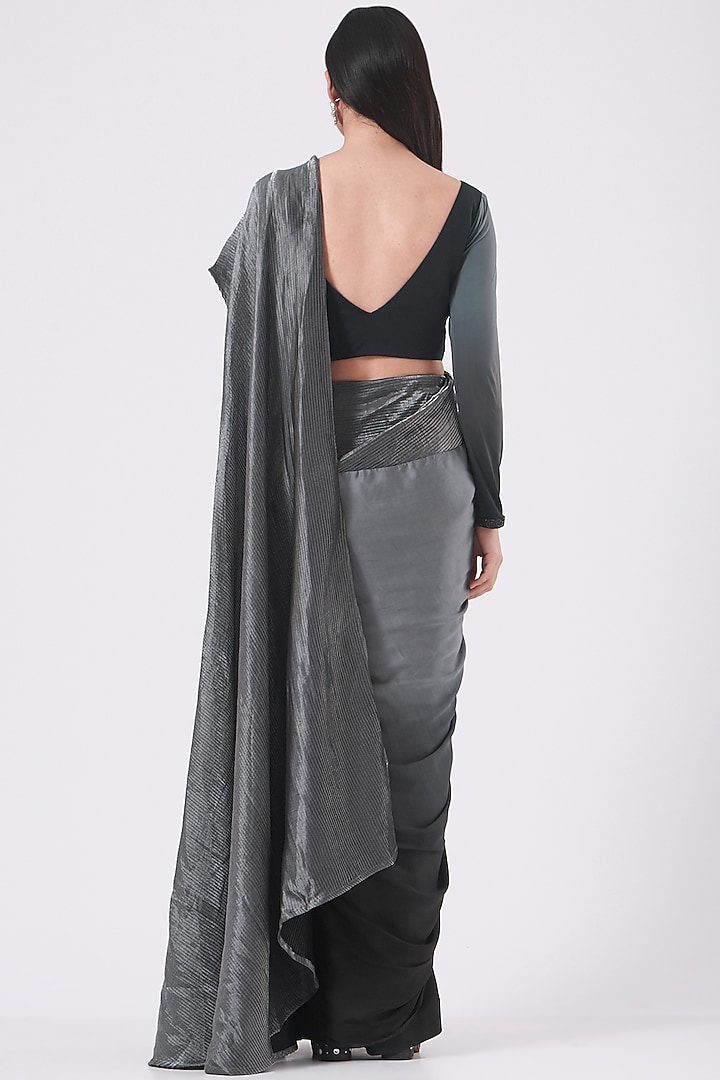 Charcoal Grey Draped Wedding Saree Set by Soniya G at Pernia's Pop Up Shop