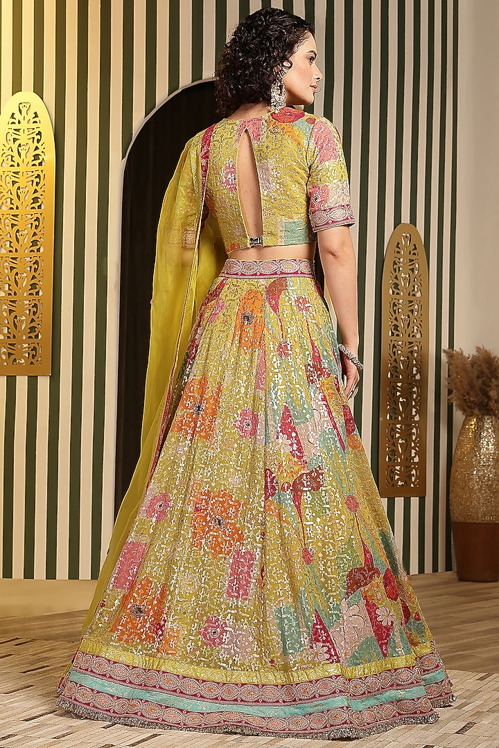 Lime Green Georgette Dori Hand Embellished Wedding Lehenga Set by Soniya G at Pernia's Pop Up Shop