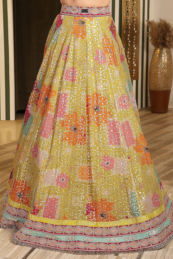 Lime Green Georgette Dori Hand Embellished Wedding Lehenga Set by Soniya G at Pernia's Pop Up Shop