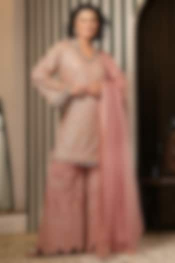 Taupe Pink Chikankari Zardosi Work Scalped Sharara Set by Soniya G at Pernia's Pop Up Shop