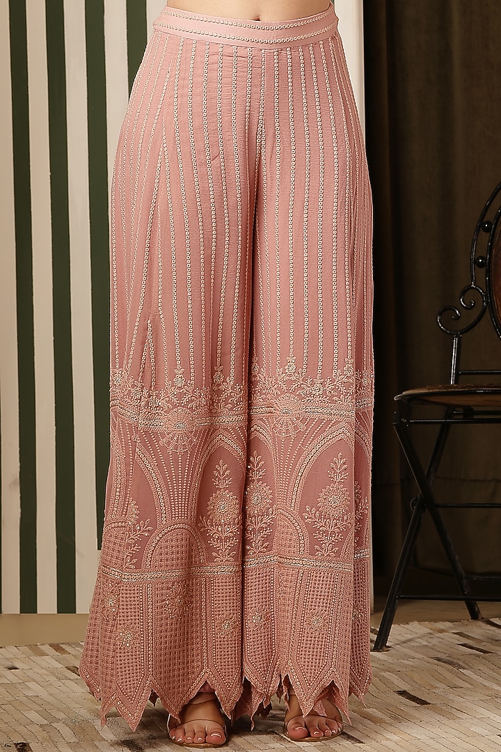 Taupe Pink Chikankari Zardosi Work Scalped Party Wear Sharara Set by Soniya G at Pernia's Pop Up Shop