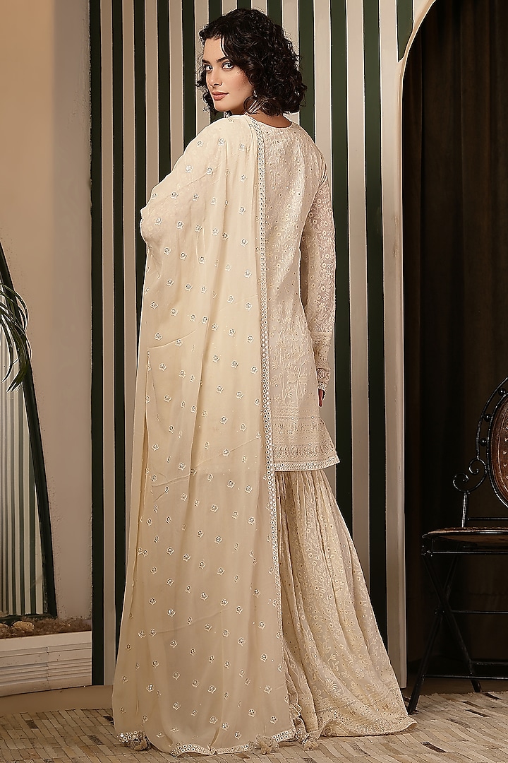 Ivory Chikankari Hand Embellished Wedding Sharara Set by Soniya G at Pernia's Pop Up Shop