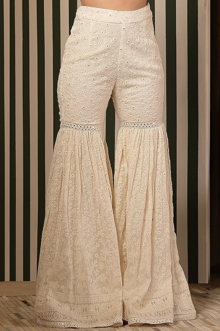 Ivory Chikankari Hand Embellished Wedding Sharara Set by Soniya G at Pernia's Pop Up Shop