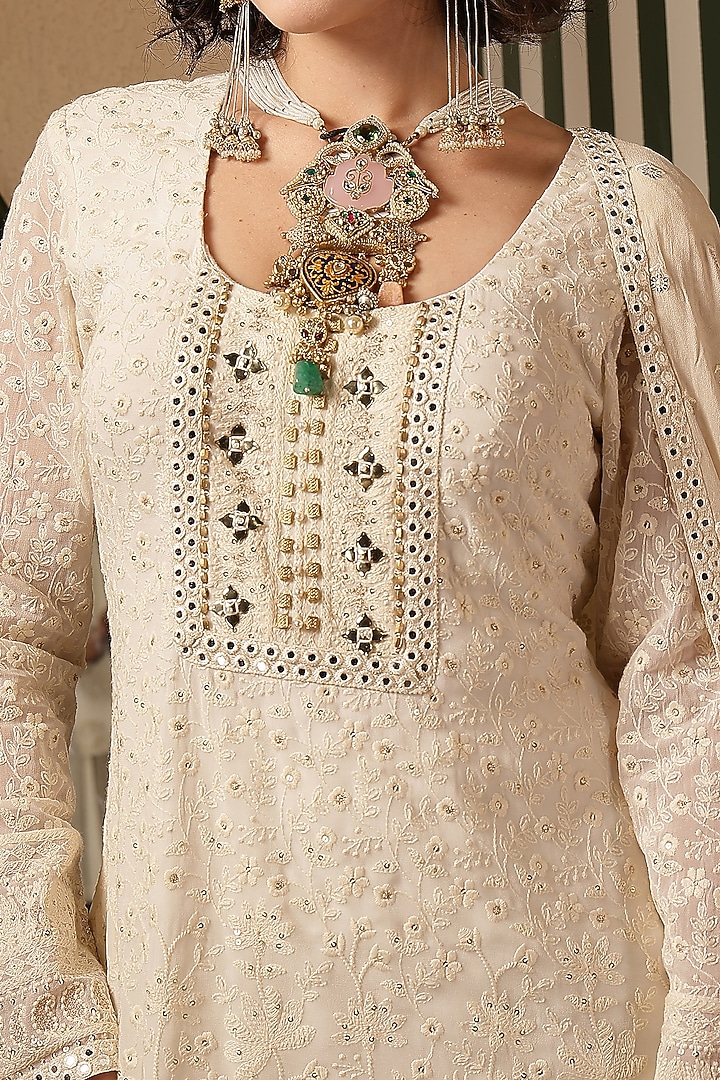 Ivory Chikankari Hand Embellished Wedding Sharara Set by Soniya G at Pernia's Pop Up Shop