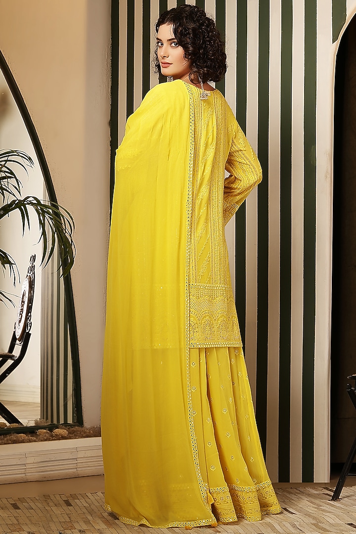 Yellow Chikankari Mirror Embellished Gharara Set by Soniya G at Pernia's Pop Up Shop