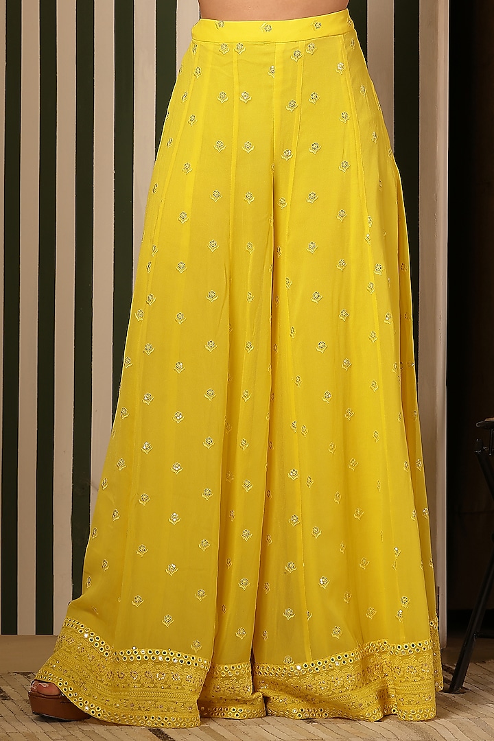 Yellow Chikankari Mirror Embellished Gharara Set by Soniya G at Pernia's Pop Up Shop