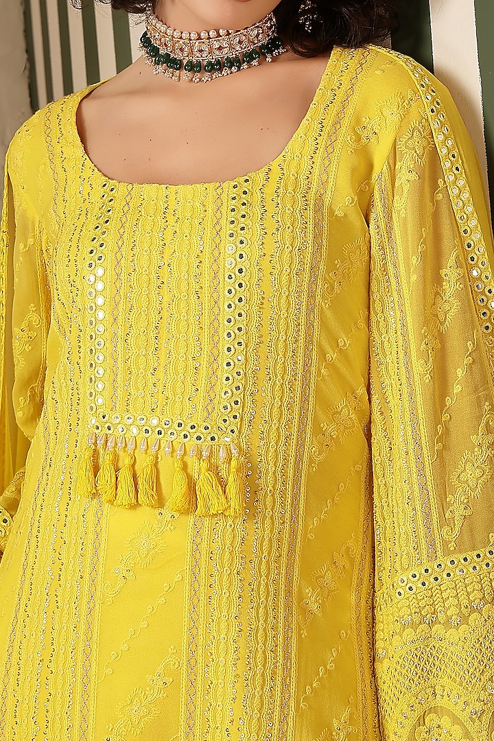 Yellow Chikankari Mirror Embellished Gharara Set by Soniya G at Pernia's Pop Up Shop