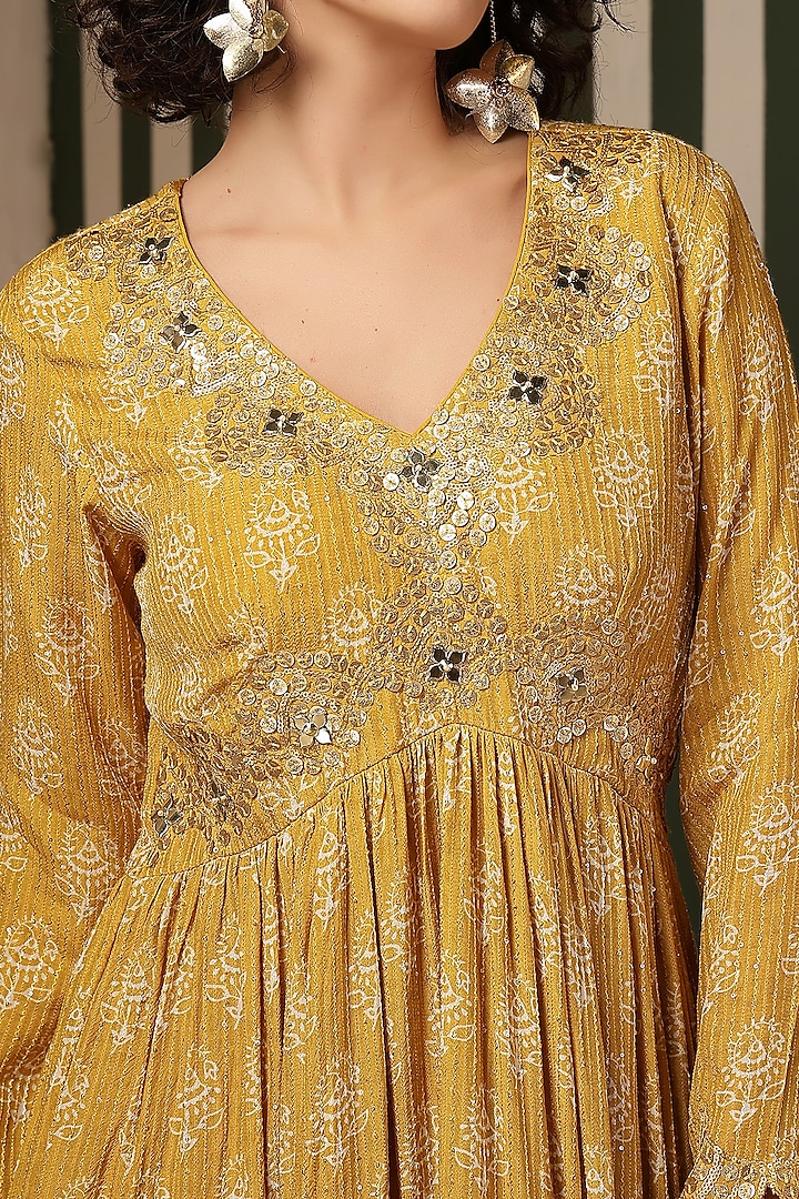 Yellow Blend Silk Georgette Bandhani Printed & Resham Embellished Gharara Set by Soniya G at Pernia's Pop Up Shop