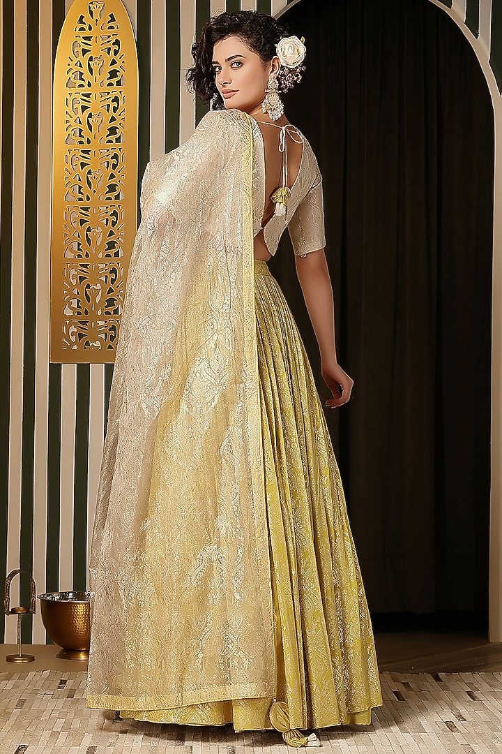 Ivory & Yellow Georgette Foil Kali Wedding Lehenga Set by Soniya G at Pernia's Pop Up Shop
