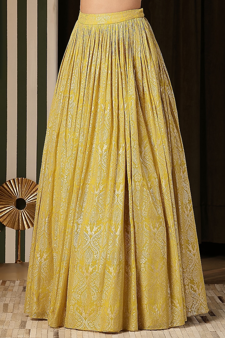 Ivory & Yellow Georgette Foil Kali Wedding Lehenga Set by Soniya G at Pernia's Pop Up Shop