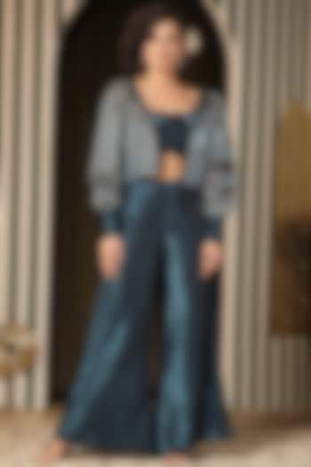 Teal Green Silk Palazzo Pant Set by Soniya G at Pernia's Pop Up Shop