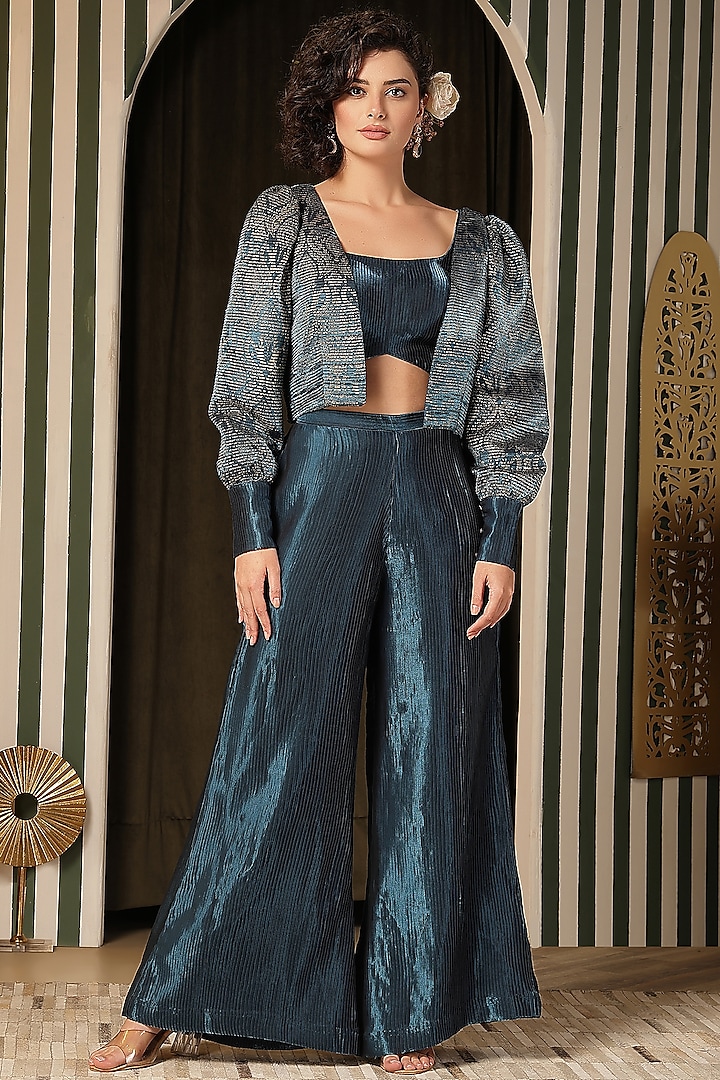 Teal Green Silk Palazzo Pant Set by Soniya G at Pernia's Pop Up Shop