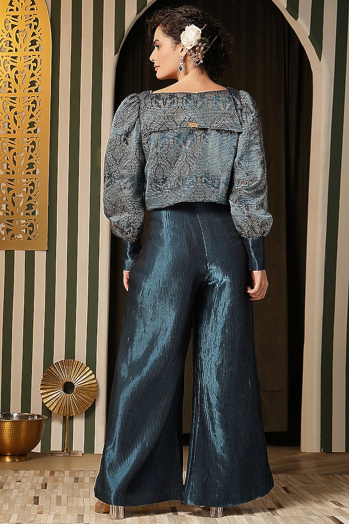 Teal Green Silk Palazzo Pant Set by Soniya G at Pernia's Pop Up Shop