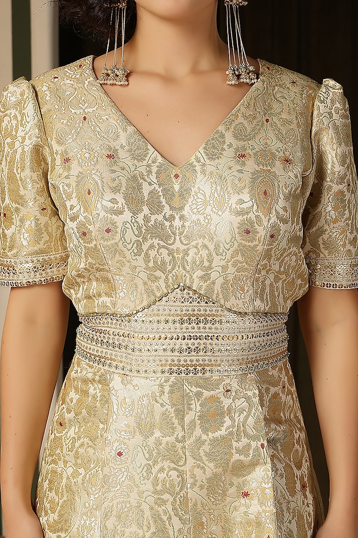 Ivory Pure Kimkhab Hand Work Jumpsuit by Soniya G at Pernia's Pop Up Shop