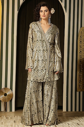 Olive Green Georgette Resham Embellished Gharara Set by Soniya G