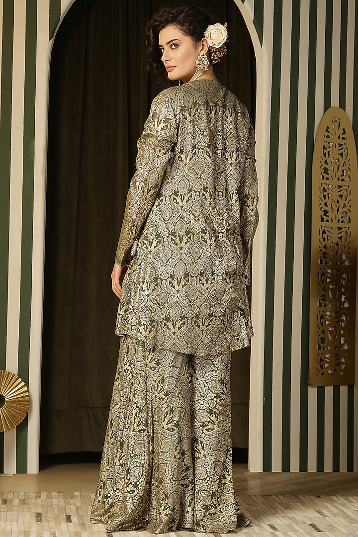 Olive Green Georgette Resham Embellished Gharara Set by Soniya G at Pernia's Pop Up Shop