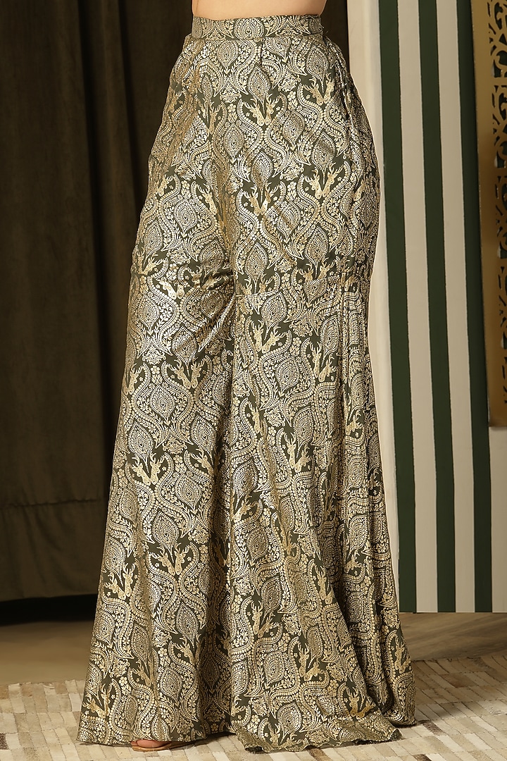 Olive Green Georgette Resham Embellished Gharara Set by Soniya G at Pernia's Pop Up Shop