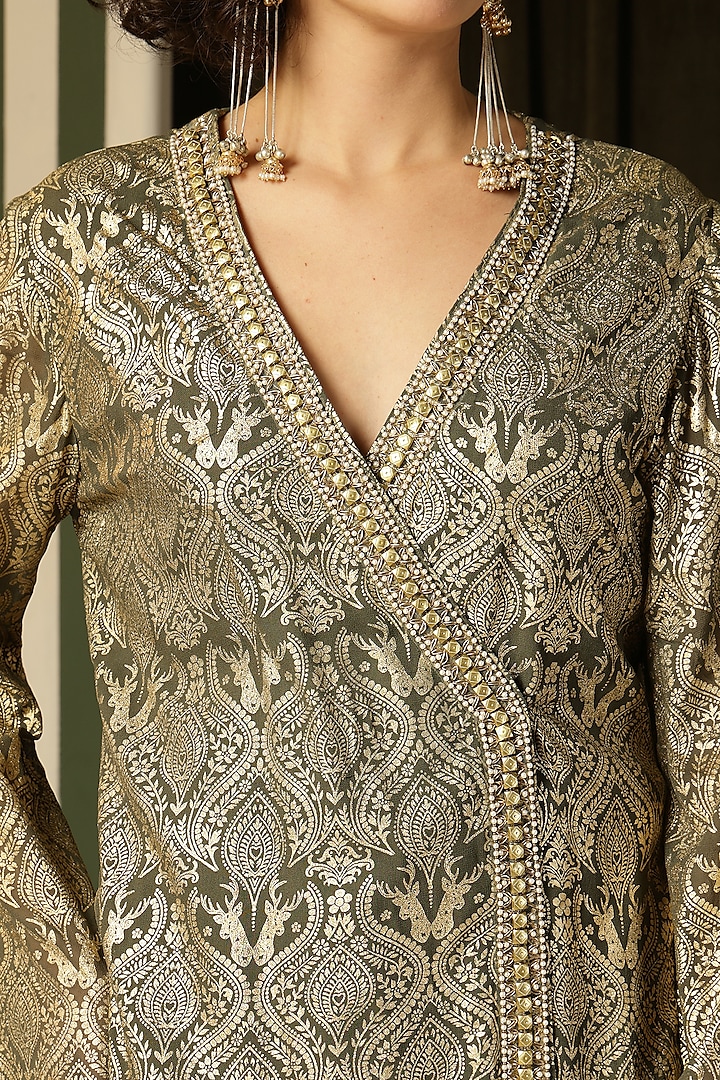 Olive Green Georgette Resham Embellished Gharara Set by Soniya G at Pernia's Pop Up Shop