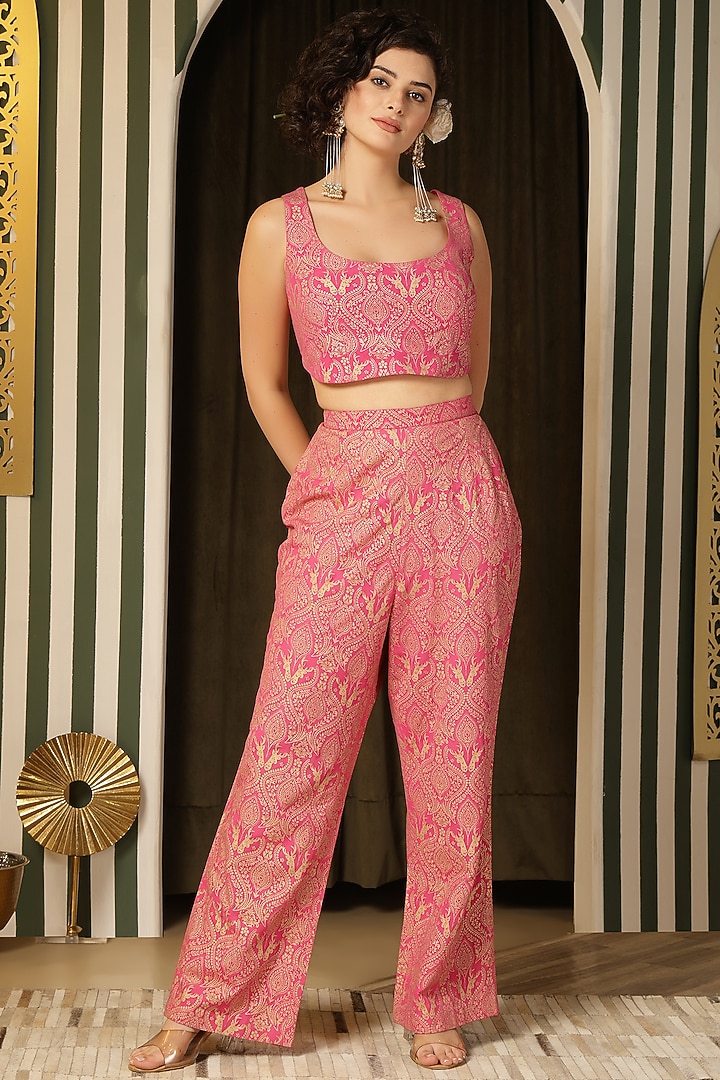 Pink Georgette Bead Embellished Co-Ord Set by Soniya G at Pernia's Pop Up Shop