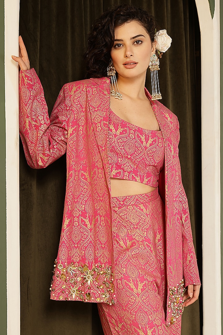 Pink Georgette Bead Embellished Co-Ord Set by Soniya G at Pernia's Pop Up Shop