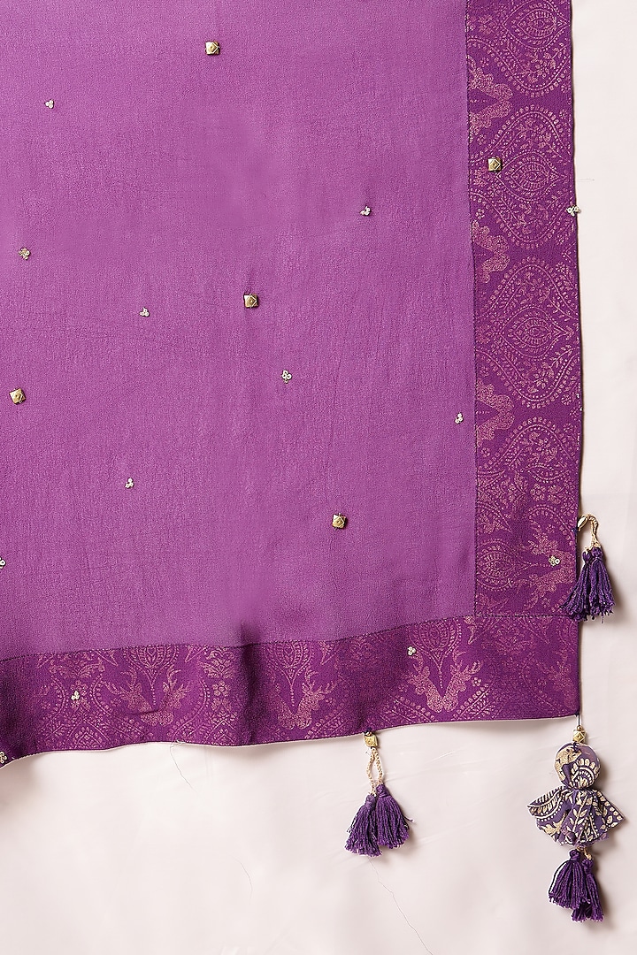 Purple Velvet Metal Embellished Kurta Set by Soniya G at Pernia's Pop Up Shop