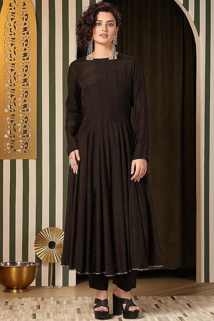 Black Blended Silk Wedding Anarkali Set by Soniya G at Pernia's Pop Up Shop