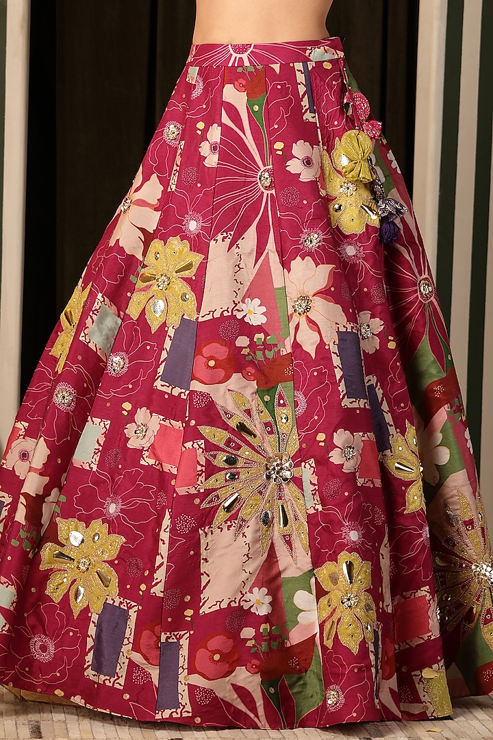 Magenta Blend Silk Floral Printed & Thread Embellished Wedding Lehenga Set by Soniya G at Pernia's Pop Up Shop