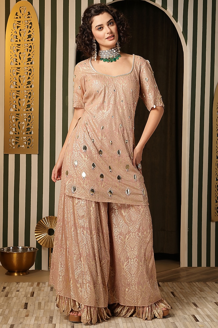 Dull Pink Georgette Foil Printed Gharara Set by Soniya G at Pernia's Pop Up Shop