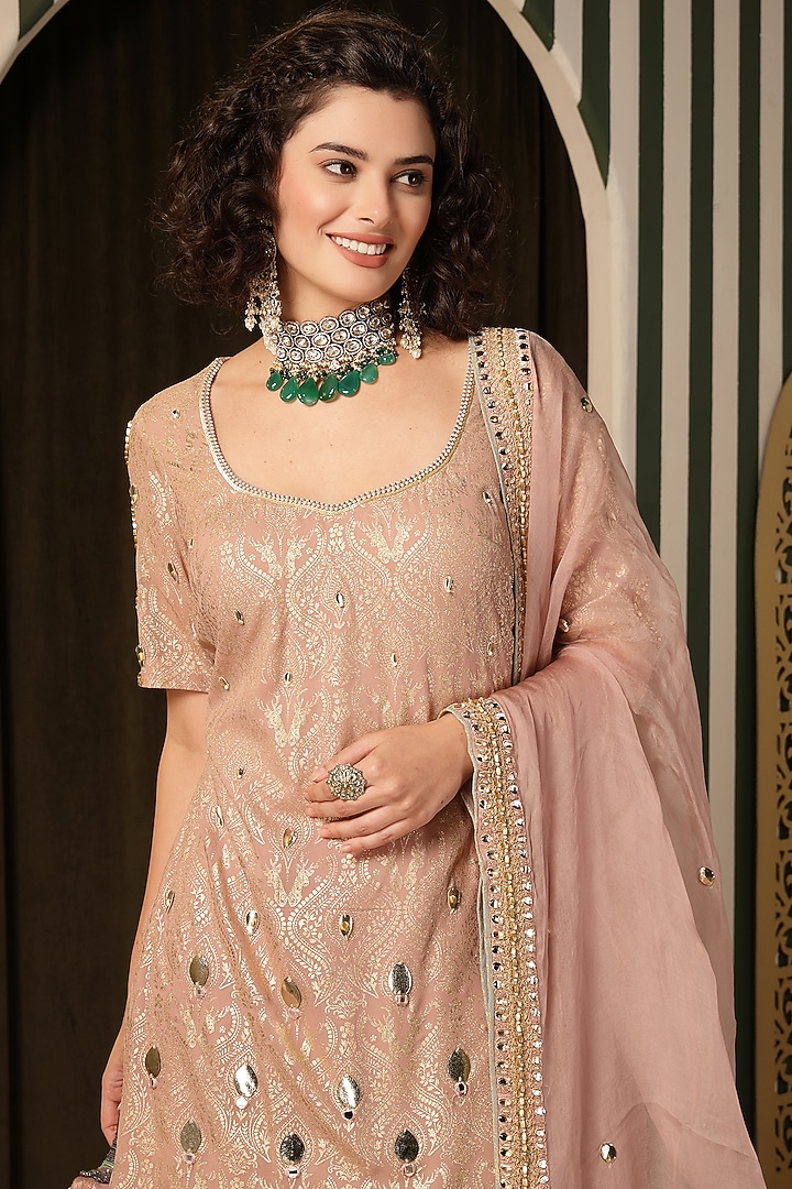 Dull Pink Georgette Foil Printed Gharara Set by Soniya G at Pernia's Pop Up Shop