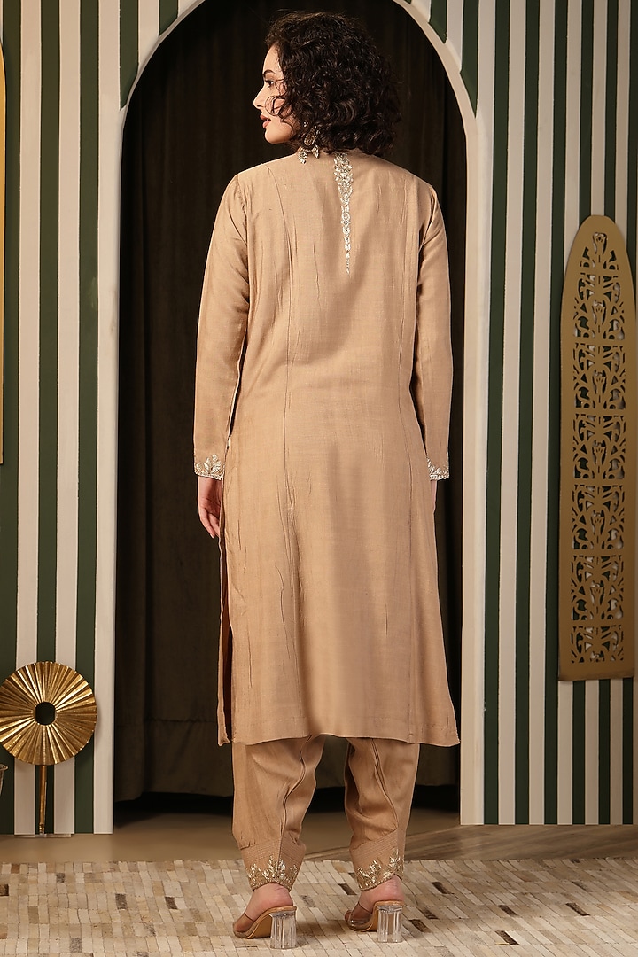 Beige Velvet Aari Work Cape Set by Soniya G at Pernia's Pop Up Shop