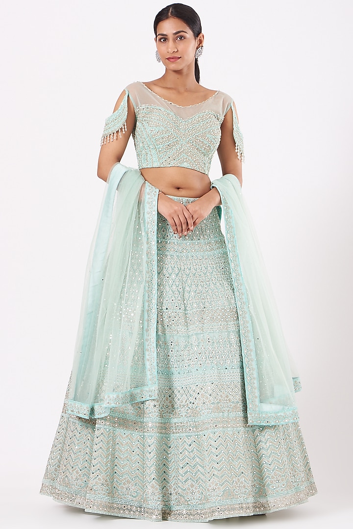 Sky Blue Embroidered Wedding Lehenga Set by Soniya G at Pernia's Pop Up Shop