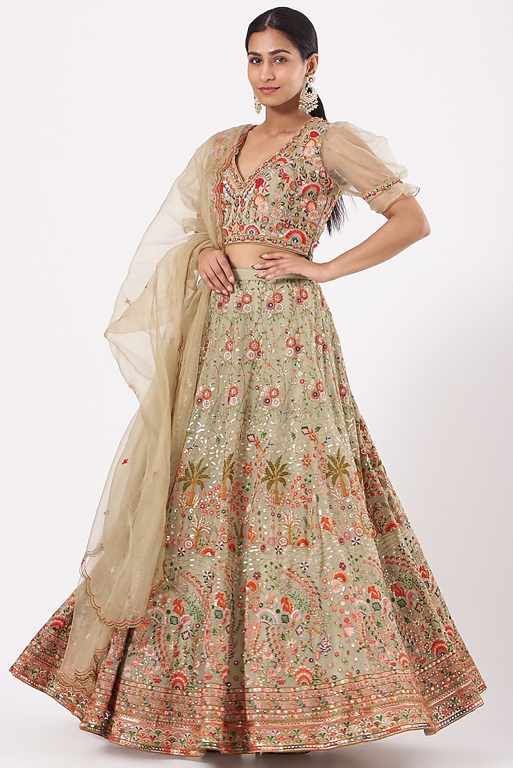 Mint Green Embroidered Wedding Lehenga Set by Soniya G at Pernia's Pop Up Shop