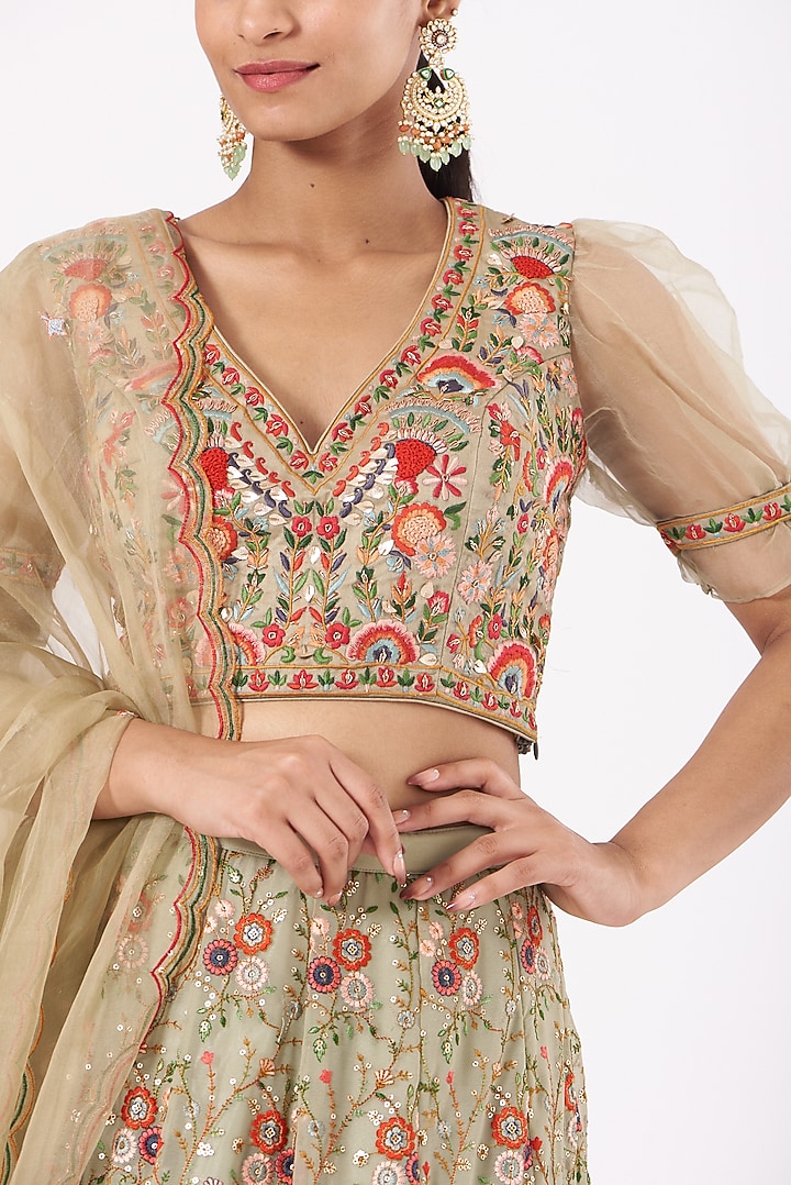 Mint Green Embroidered Wedding Lehenga Set by Soniya G at Pernia's Pop Up Shop