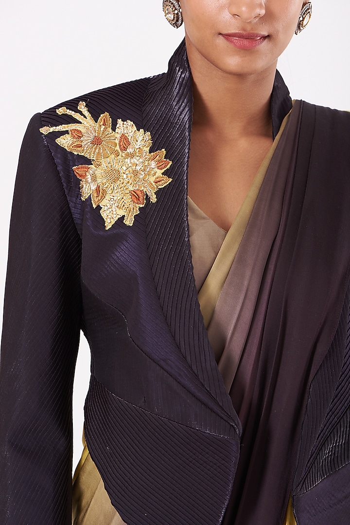 Multi-Colored Crepe Pleated Wedding Saree Set by Soniya G at Pernia's Pop Up Shop