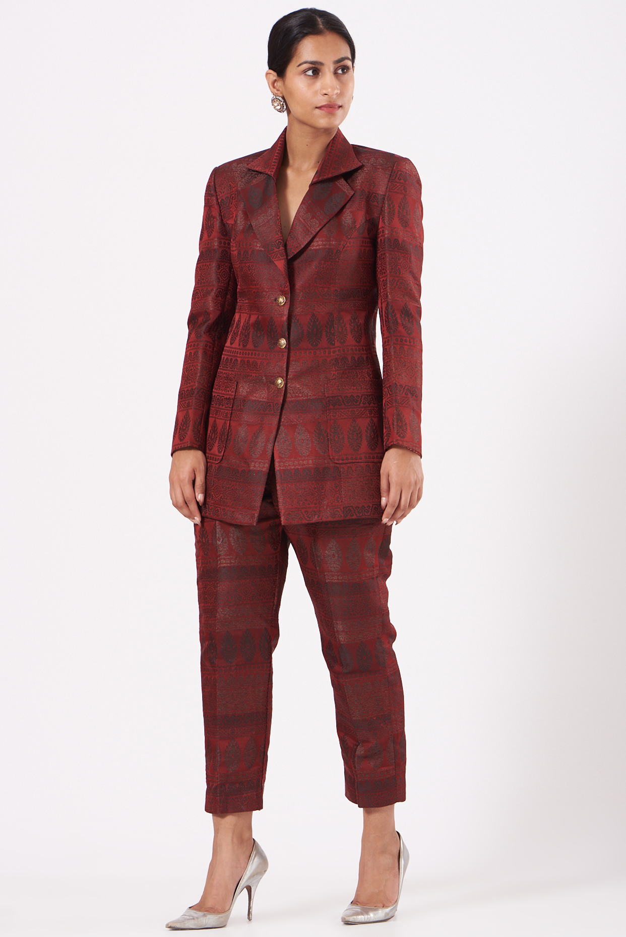 Wine Suede Blazer Set by Soniya G