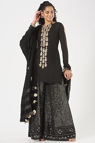 Black Georgette Lucknowi Sharara Set by Soniya G