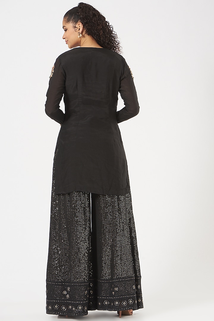Black Georgette Lucknowi Wedding Sharara Set by Soniya G at Pernia's Pop Up Shop