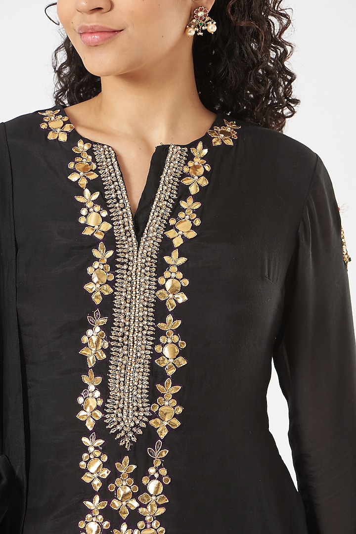 Black Georgette Lucknowi Wedding Sharara Set by Soniya G at Pernia's Pop Up Shop