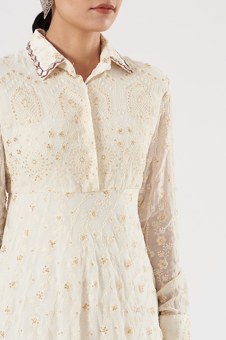 Off-White Georgette Lucknowi Kurta Set by Soniya G at Pernia's Pop Up Shop