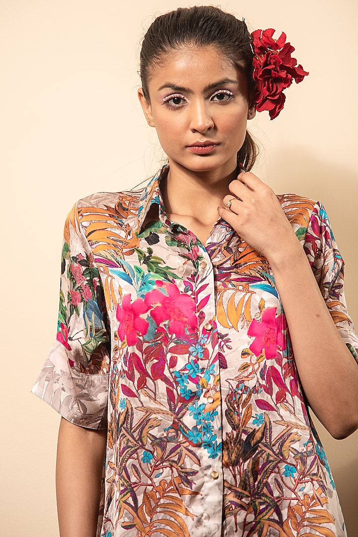Multi-Colored Satin Printed Co-Ord Set by Soniya G at Pernia's Pop Up Shop