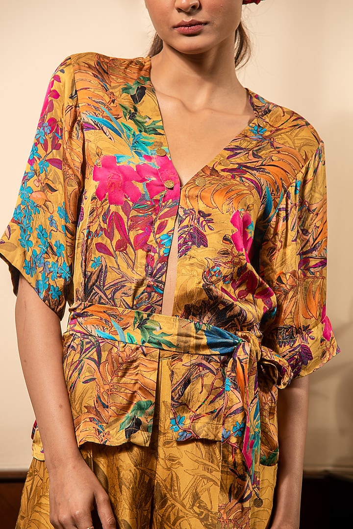 Mustard Satin Printed Co-Ord Set by Soniya G at Pernia's Pop Up Shop