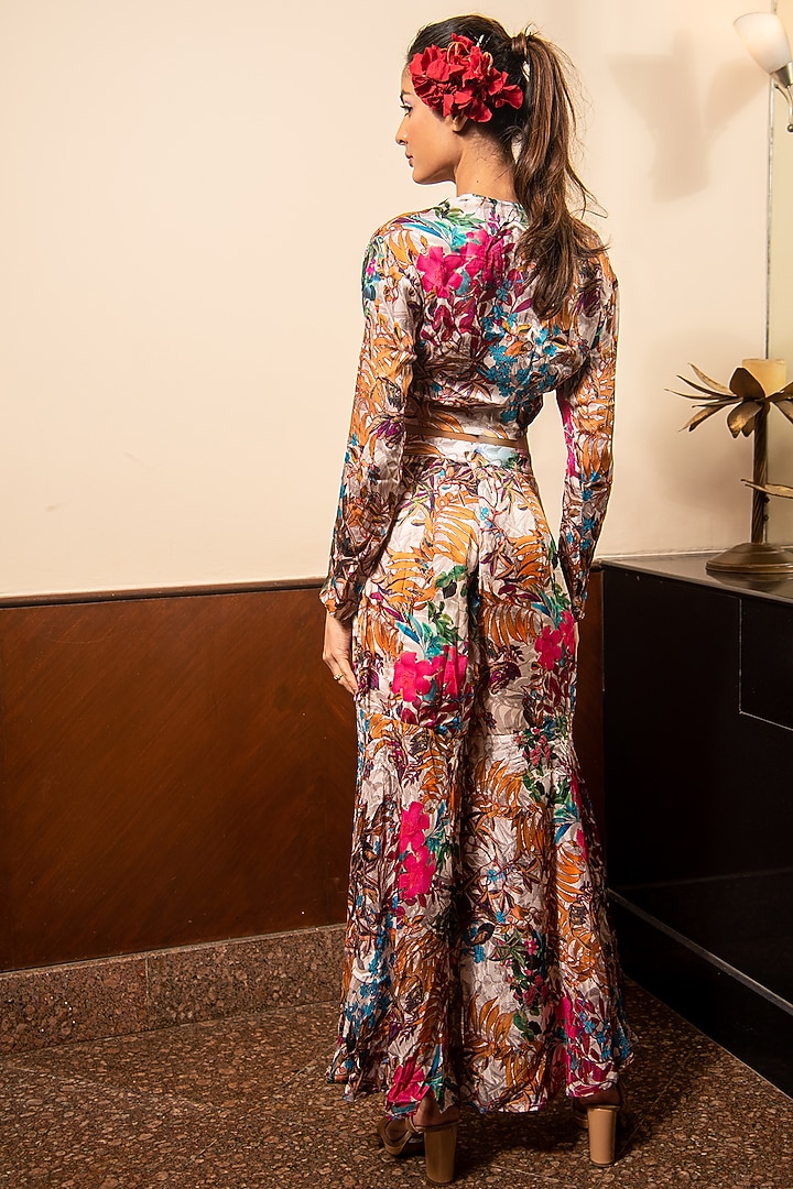Multi-Colored Satin Printed Co-Ord Set by Soniya G at Pernia's Pop Up Shop