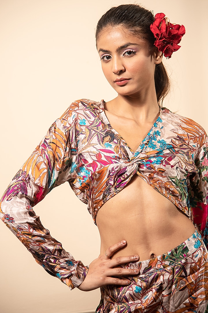 Multi-Colored Satin Printed Co-Ord Set by Soniya G at Pernia's Pop Up Shop