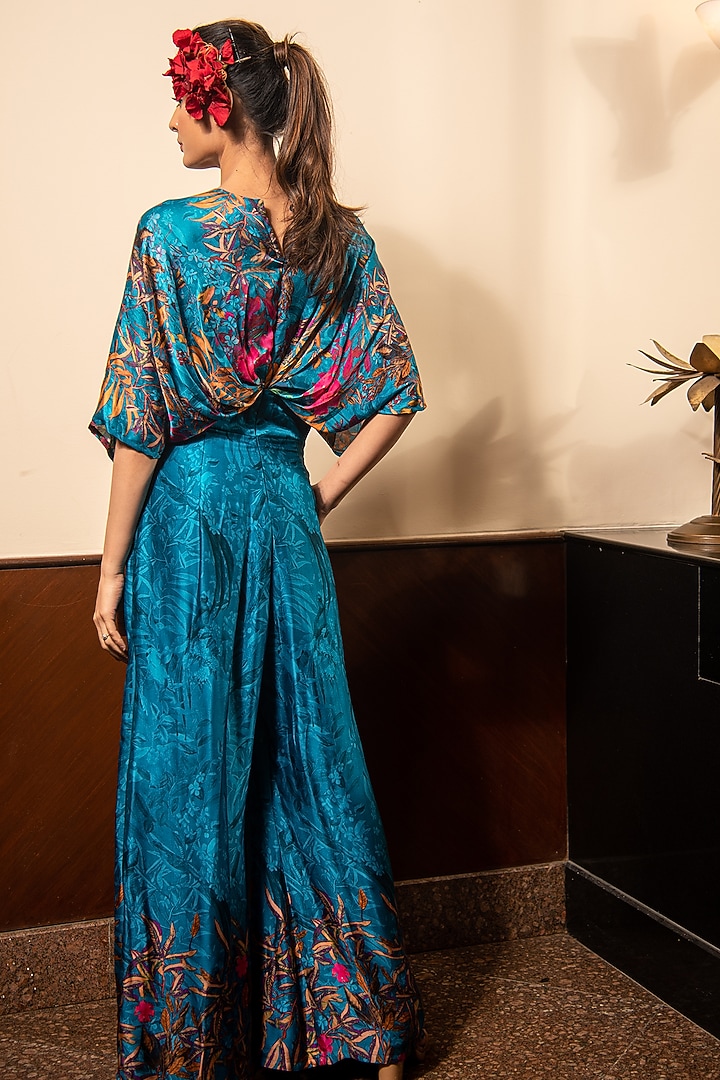 Blue Satin Jumpsuit by Soniya G at Pernia's Pop Up Shop