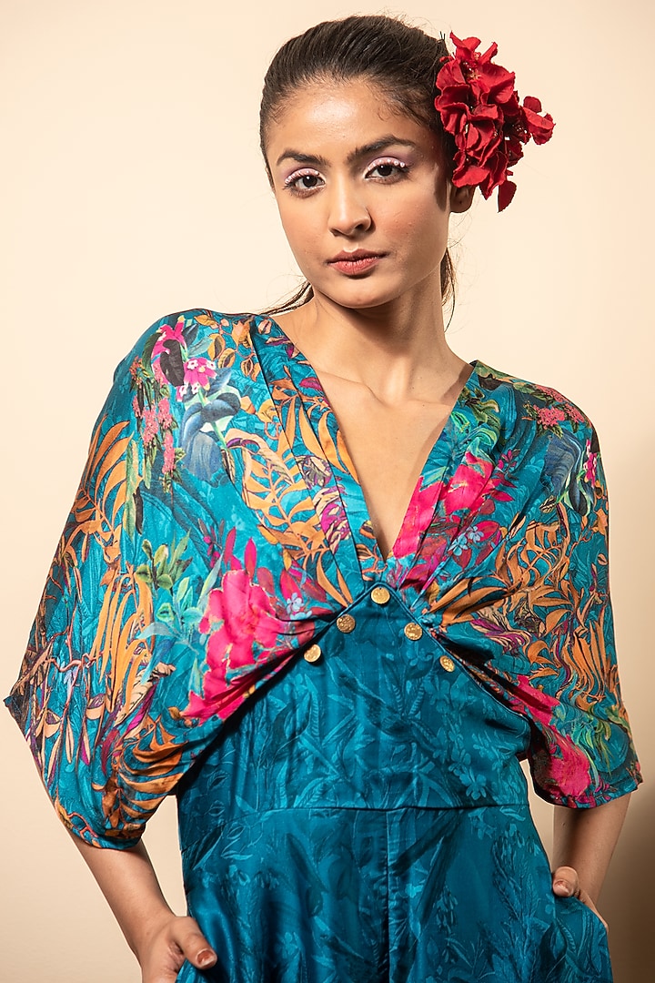 Blue Satin Jumpsuit by Soniya G at Pernia's Pop Up Shop
