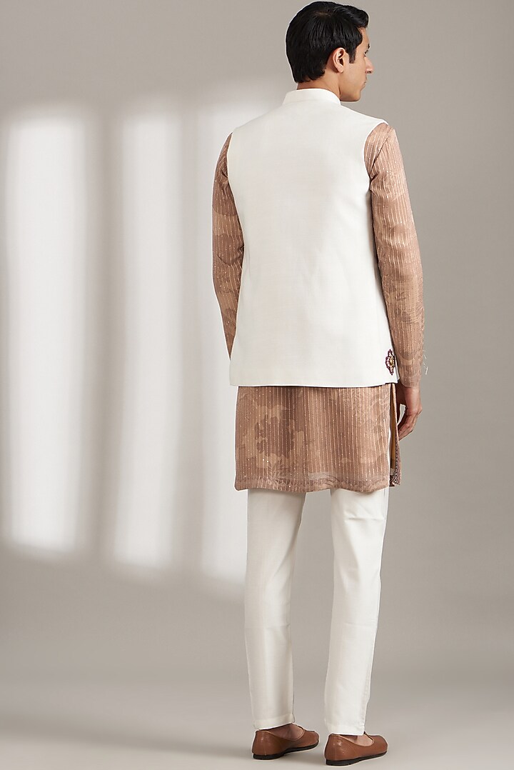 Ivory Handmade Cotton Embroidered Indo-Western Set by Soniya G Men at Pernia's Pop Up Shop