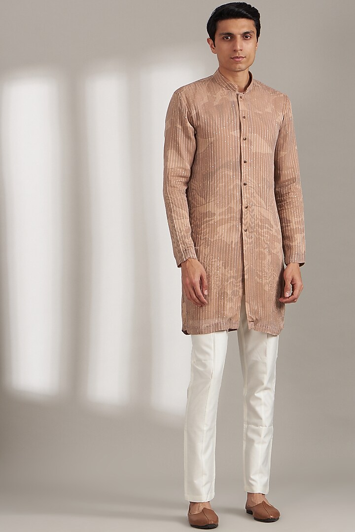 Ivory Handmade Cotton Embroidered Indo-Western Set by Soniya G Men at Pernia's Pop Up Shop