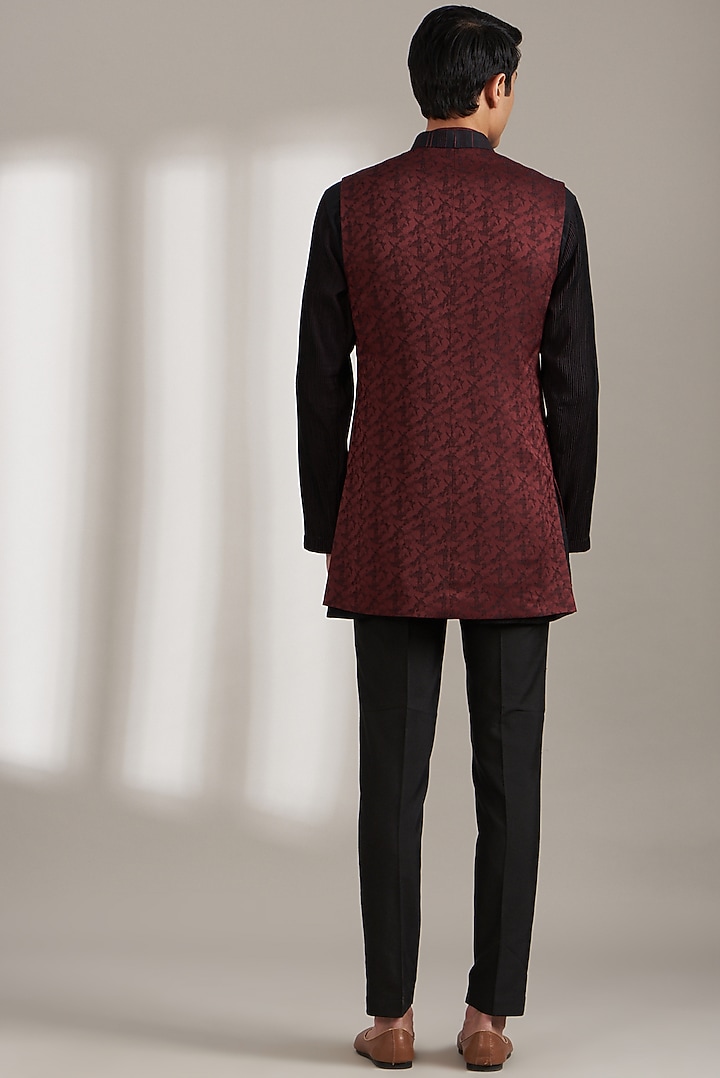 Wine Handmade Cotton Bundi Jacket Set by Soniya G Men at Pernia's Pop Up Shop