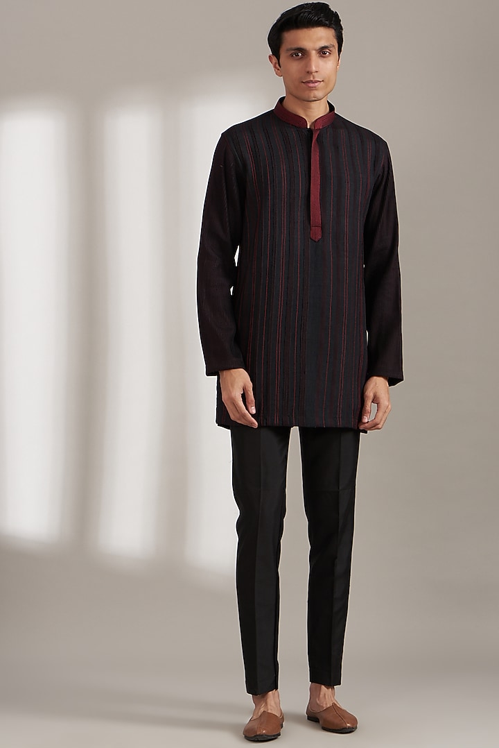 Wine Handmade Cotton Bundi Jacket Set by Soniya G Men at Pernia's Pop Up Shop