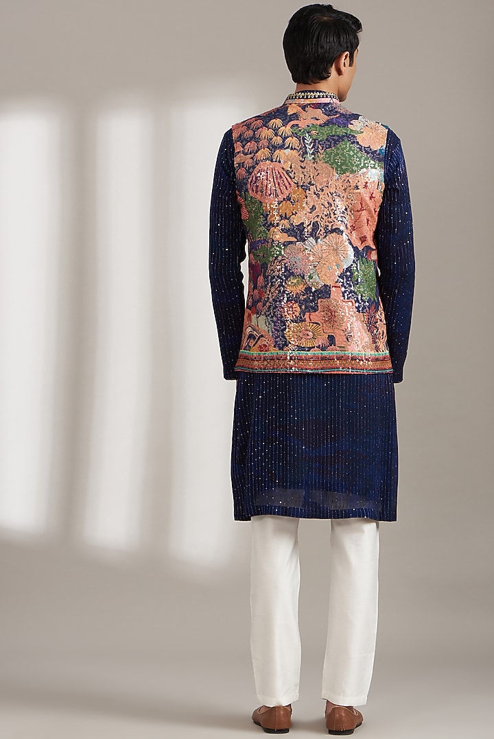 Multi-Colored Georgette Printed Bundi Jacket Set by Soniya G Men at Pernia's Pop Up Shop